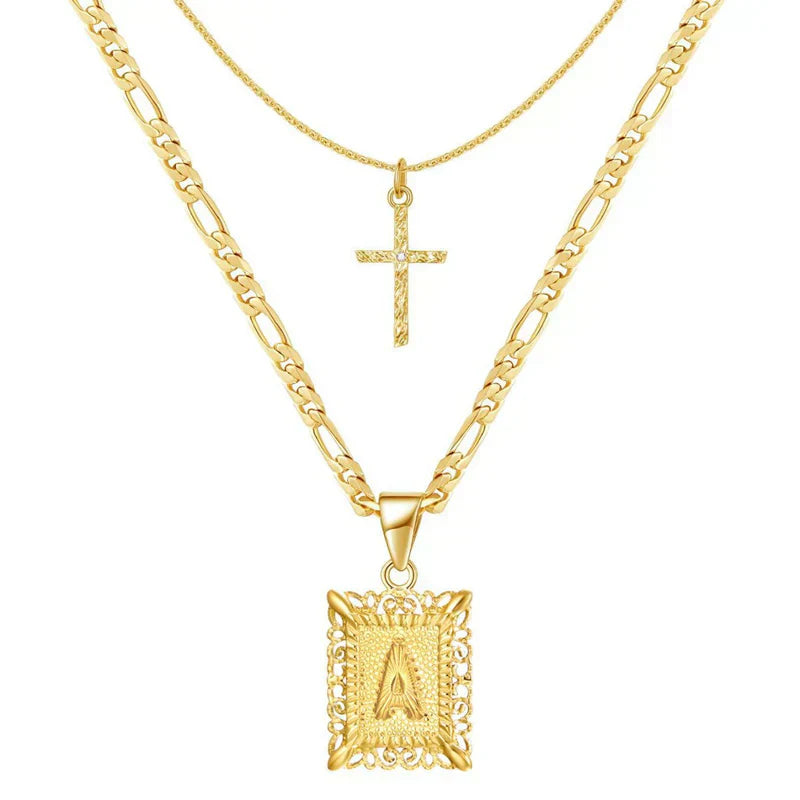 Kreuzkette mit Initiale | Gold