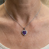 Amethyst Herz Strahlungs-Halskette | Weissgold