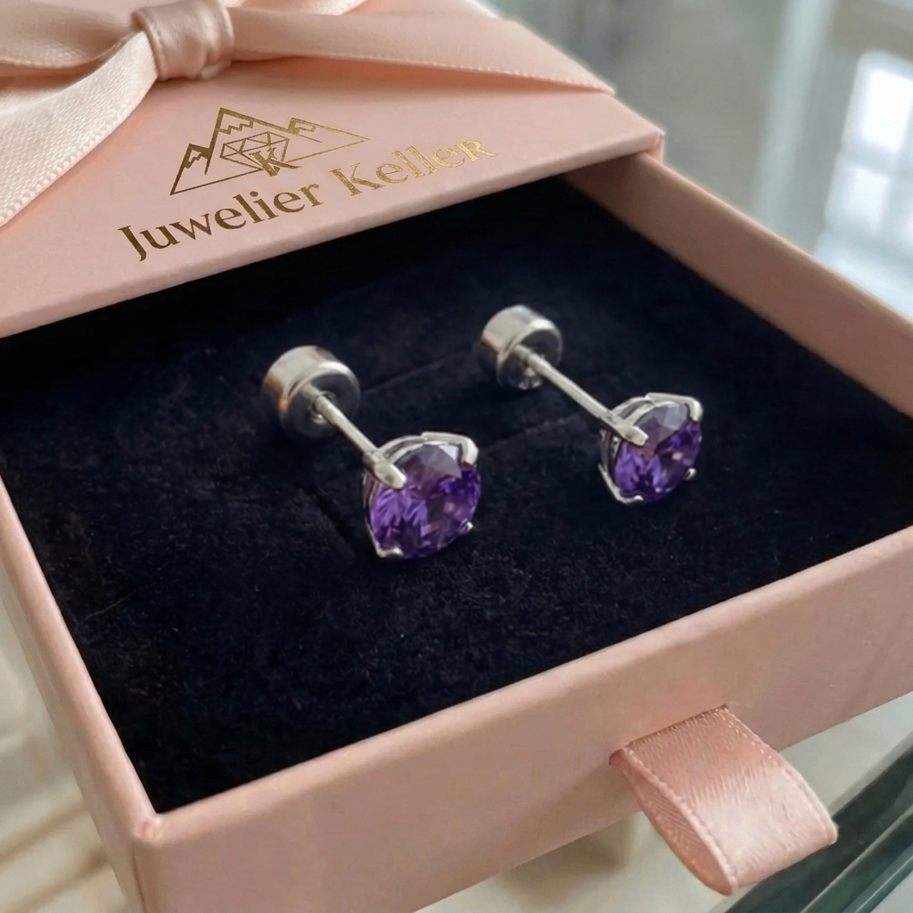 Amethyst Runde Stecker | Weissgold