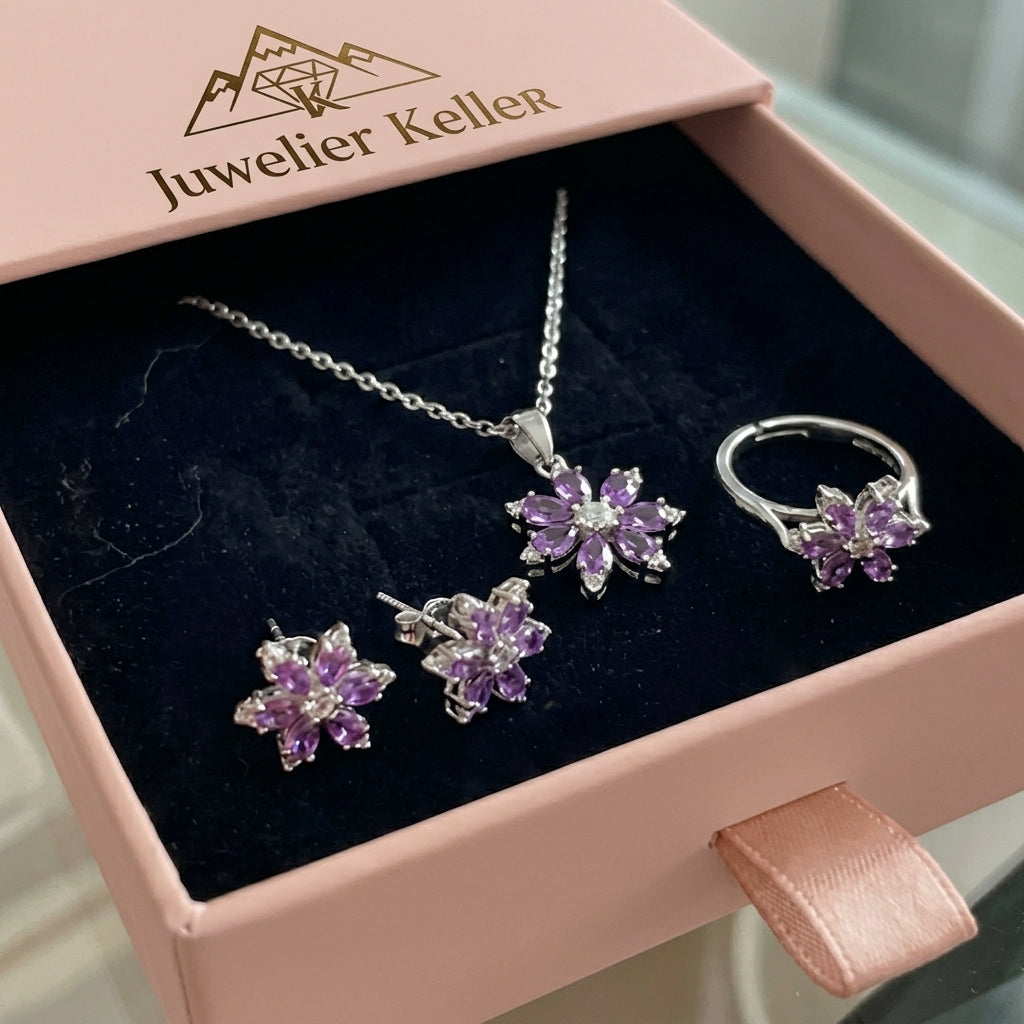 Amethyst Schmuckset | Weissgold
