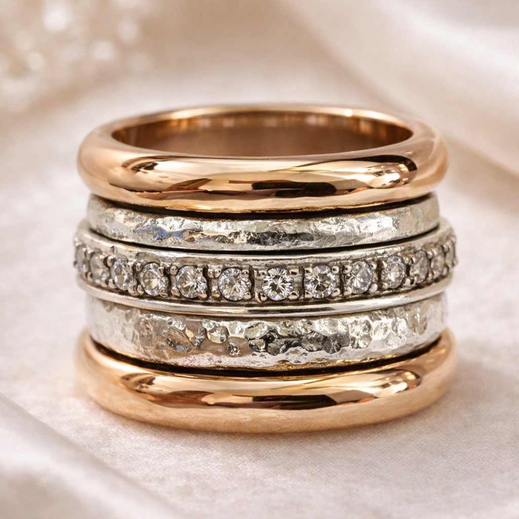 Breiter Vintage-Goldring in Schichten