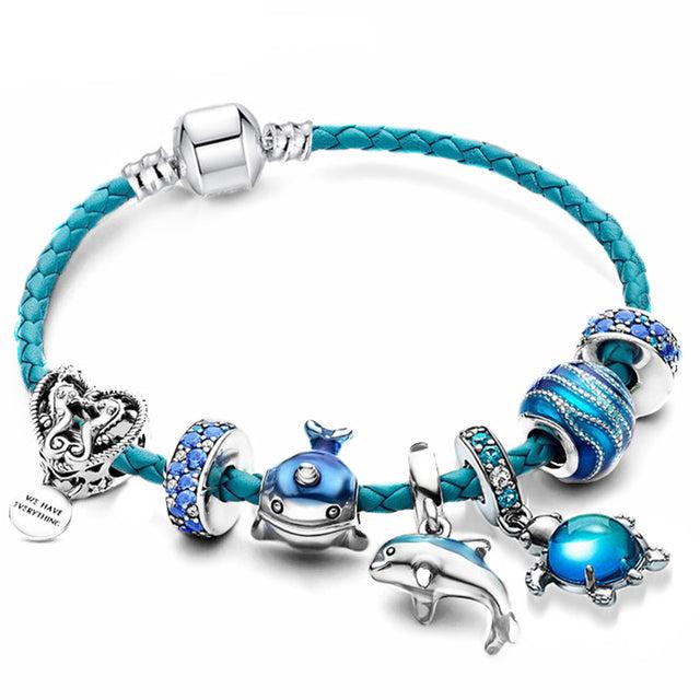 Armband Ozean + enthaltene Anhänger aus Leder und Silber