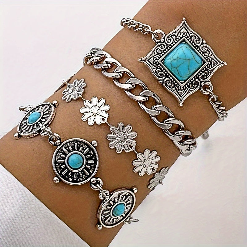 Armband-Set aus Regenbogenstein | Weissgold