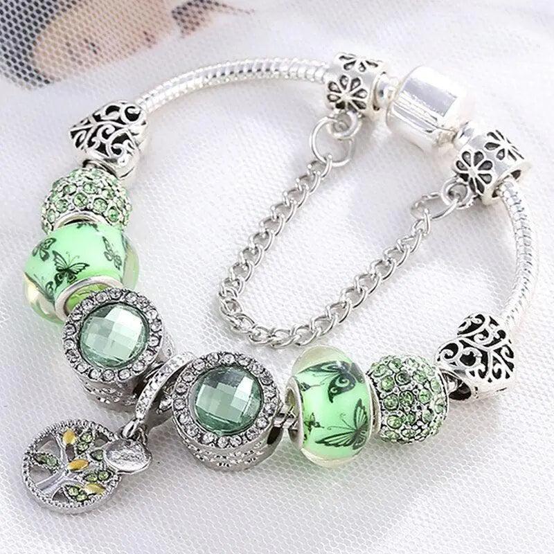 Armband in Silber und grünem Kristall
