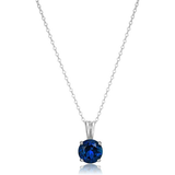 Runder geschnittener Saphir-Halskette | Weissgold