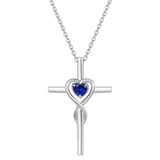 Saphir Herz Stein Kreuz Halskette | Weissgold