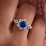 Kristall-Saphir-Blumenring | Weissgold