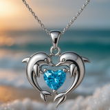 Doppeltes Silberne Halskette mit Delfinen der Liebe