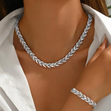 Elegantes Zopfketten-Set mit Steinen – Silber