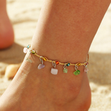 Fussarmband aus mehrfarbigem Kristall und Gold