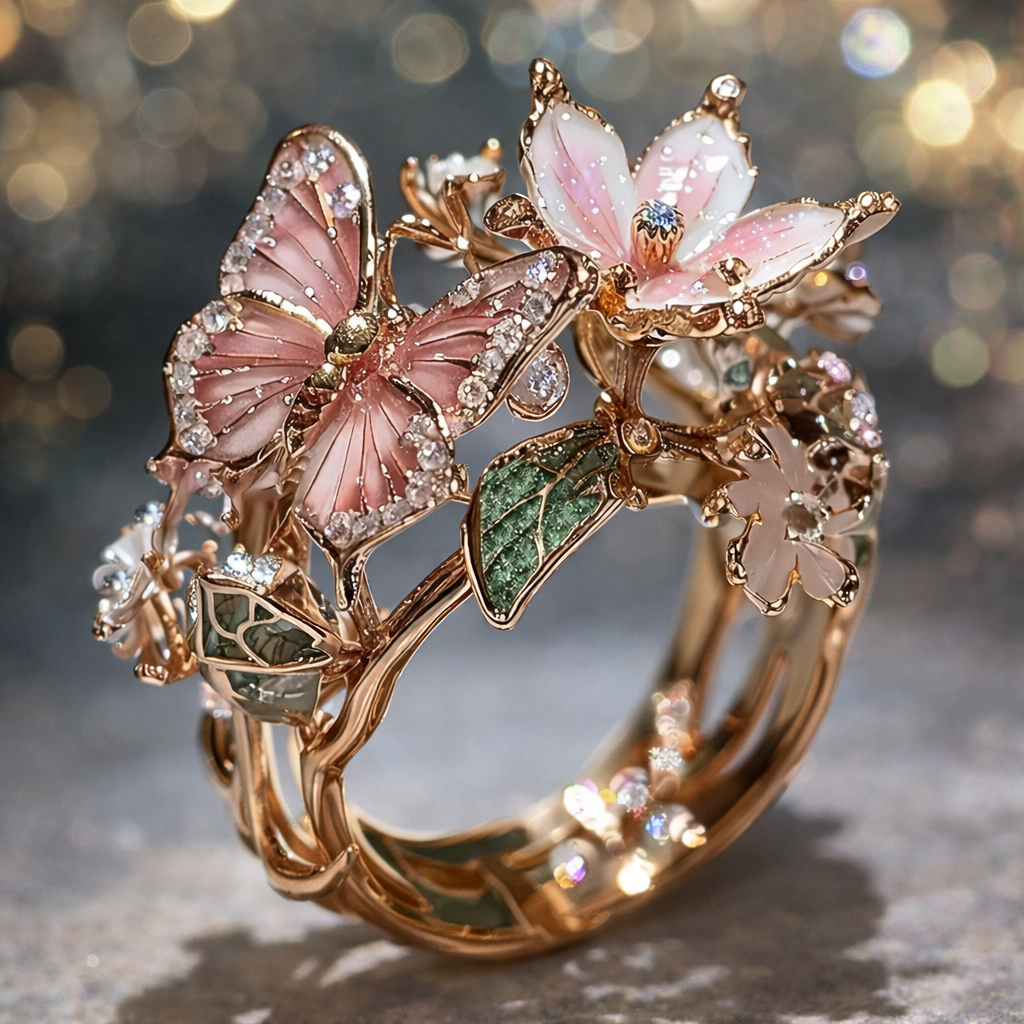 Glänzender Schmetterlingsring aus der Natur mit Zirkon