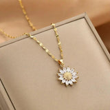 Halskette mit Sonnenblume aus Kristall in Gold