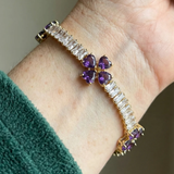 Herzarmband mit Amethyst und Kleeblatt | Gold