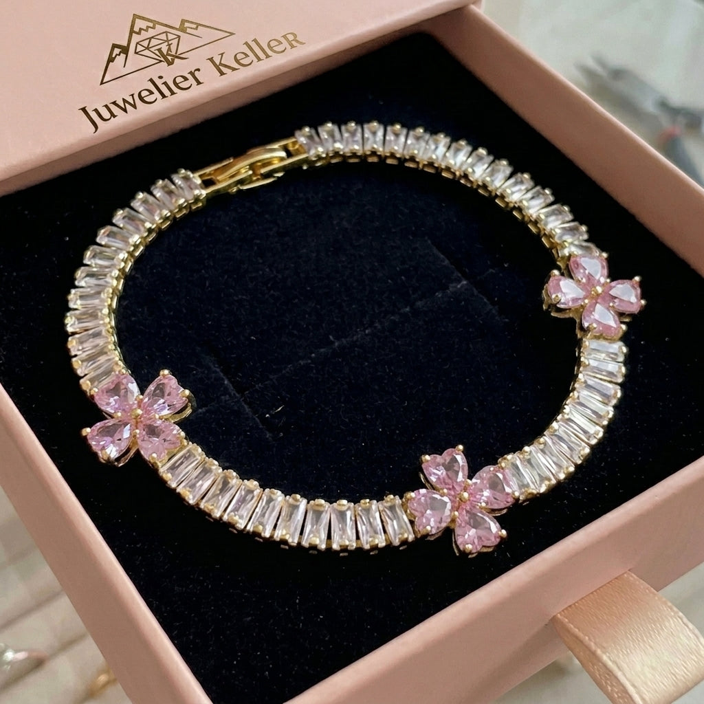 Herzarmband mit Amethyst und Kleeblatt | Gold – Rosa