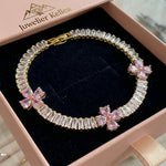 Herzarmband mit Amethyst und Kleeblatt | Gold – Rosa