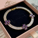 Herzarmband mit Amethyst und Kleeblatt | Gold – Lila
