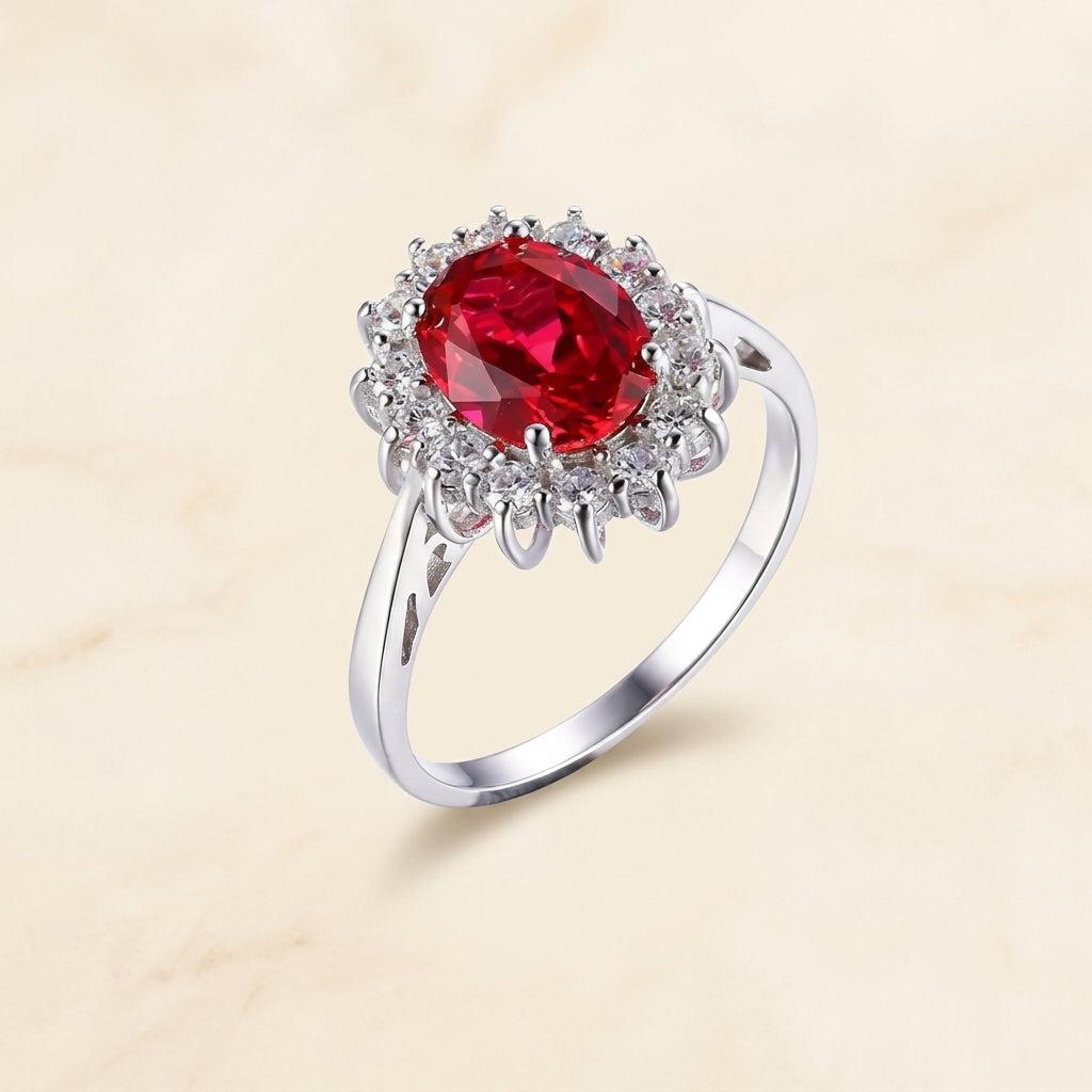Klassischer Ring mit Rubin und Weissgold-Rand