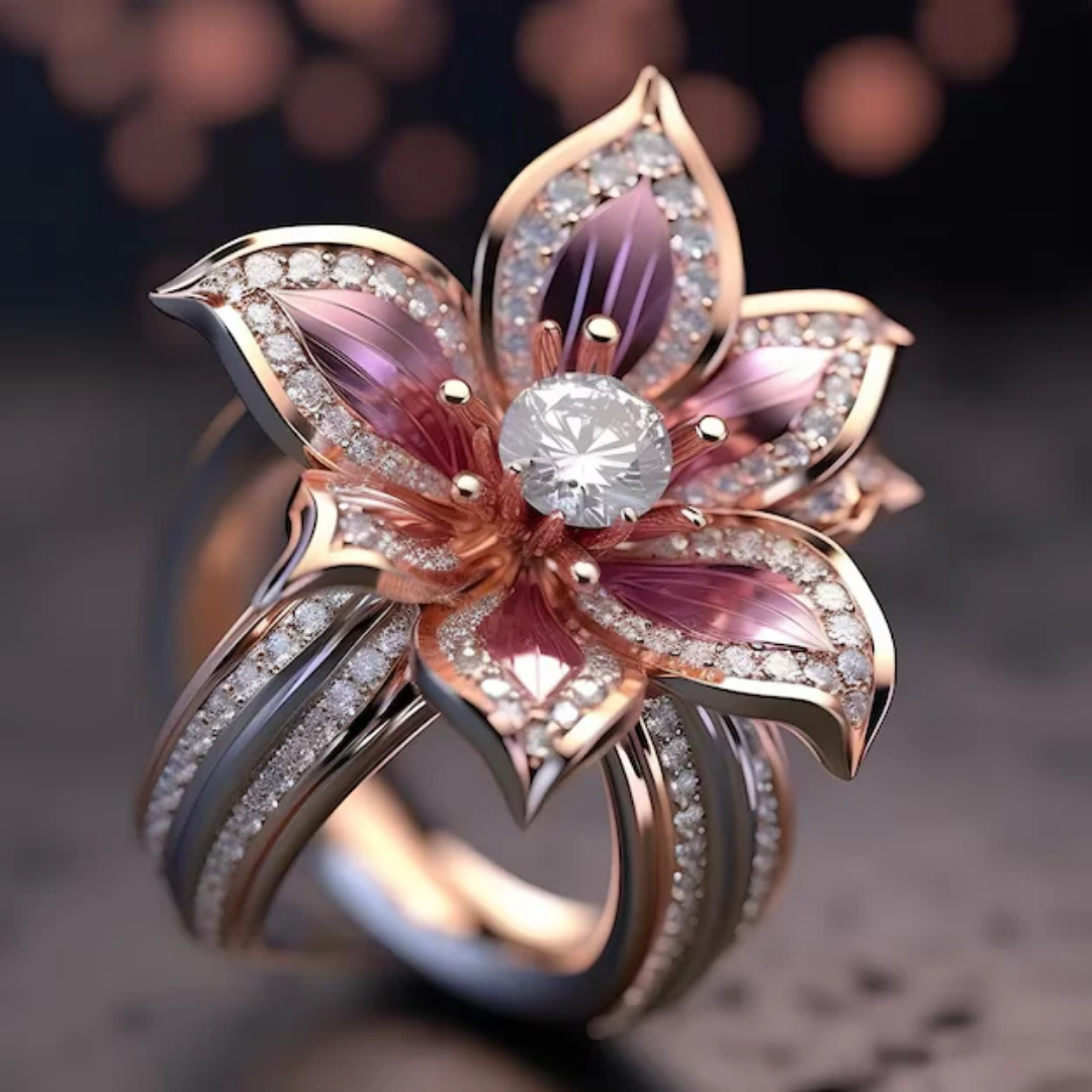 Kristallring mit exotischer Rosa Lotusblüte