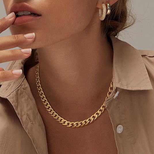 Kubanische Halskette mit dicken Ketten in Gold
