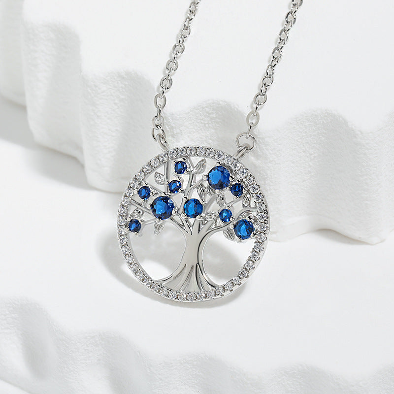 Baum des Lebens Saphir Halskette | Weissgold