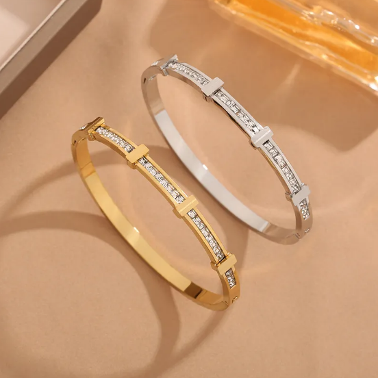 Offenes Geometrisches Armband mit Zwei Schichten Zirkon