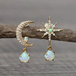 Ohrringe Mond und Stern in Gold und Opal