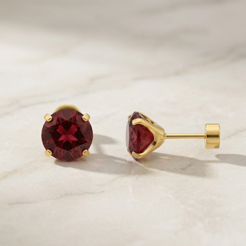 Ohrringe Rubin Rund | Gold