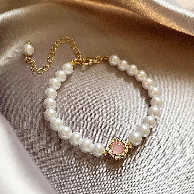 Retro-Armband mit Perlen und rosa Quarz