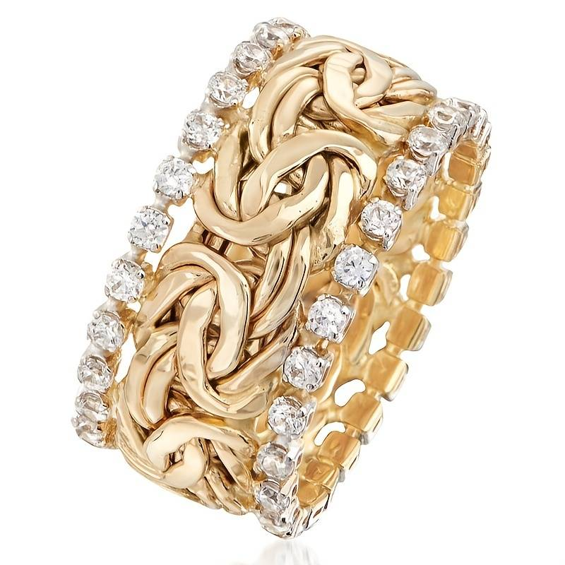 Retro-Gold-Geflochtene Ring mit Zirkonia