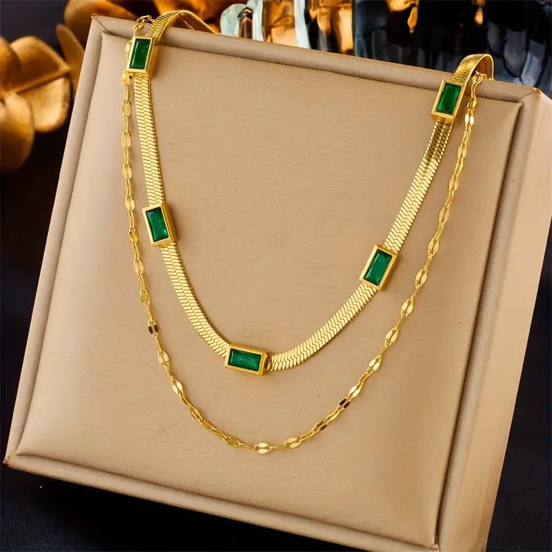 Retro-Gold-Halskette mit zwei Schichten „Sorella Gem“