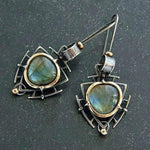 Retro-Ohrringe in Silber und Gold mit Labradorit