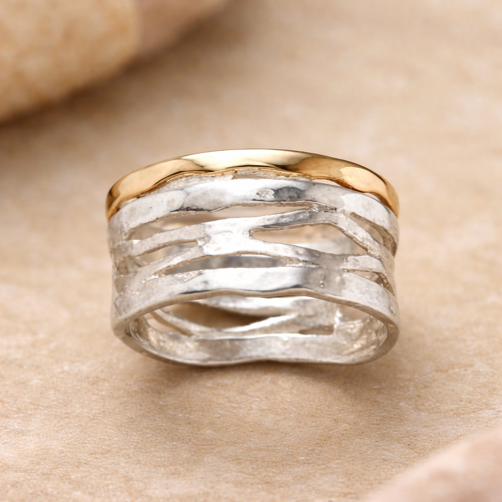 Retro-Ring „Oco“ in Gold und Silber
