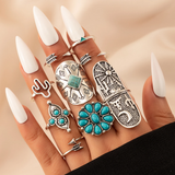 Retro-Ring-Set aus Silber und Türkis