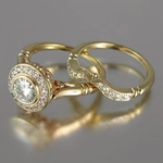 Retro-Ring-Set in Gold mit Zirkon