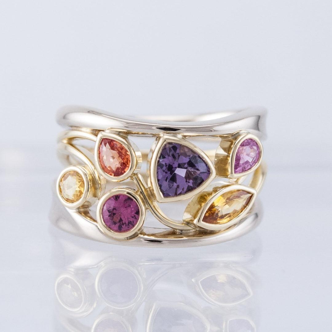 Retro-Ring in Gold und Silber mit buntem Zirkon