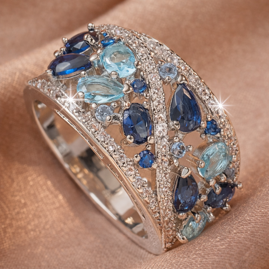 Retro-Ring mit blauen Zirkon