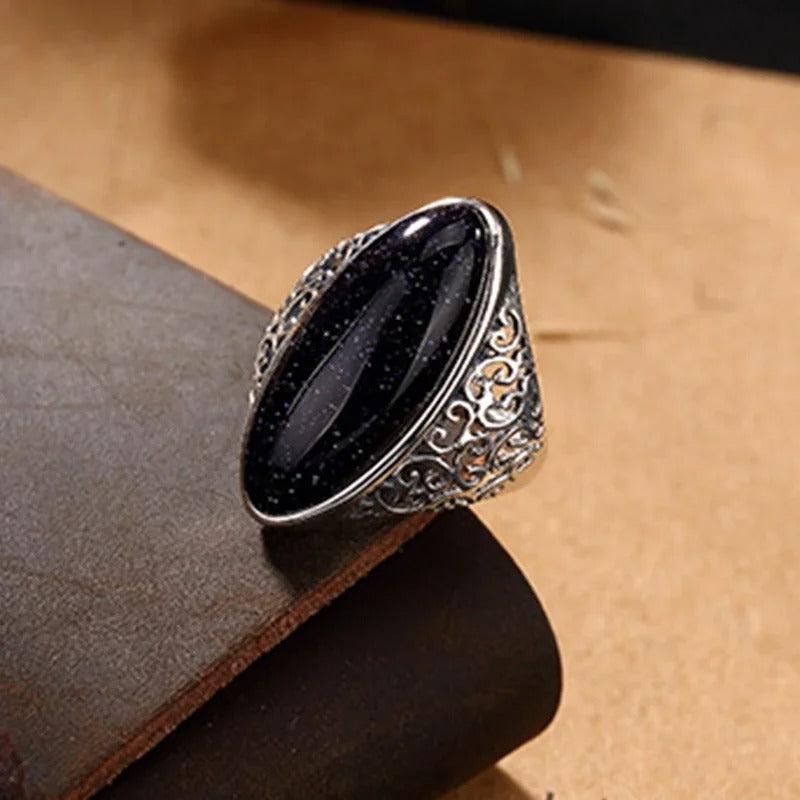 Retro Silber ovaler Ring mit Stein