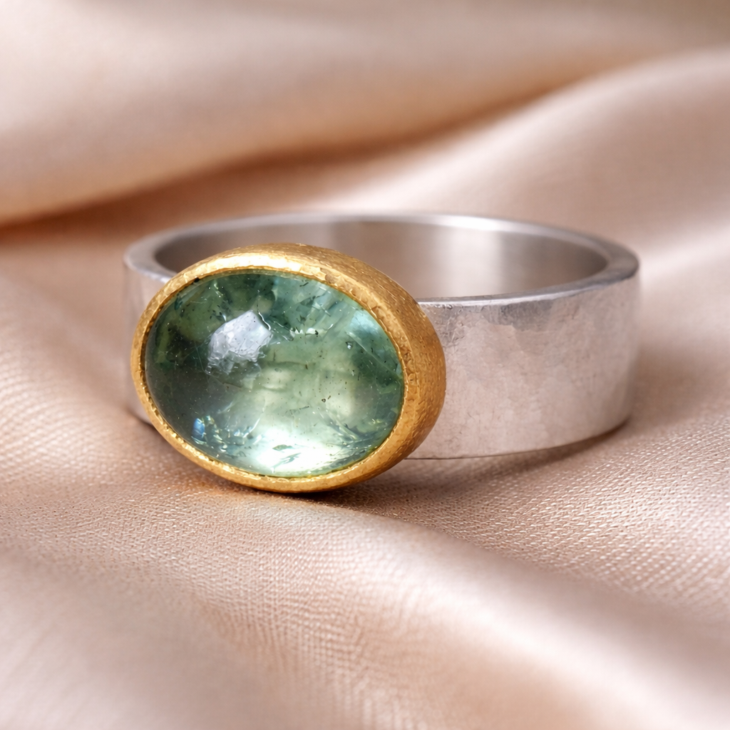 Retro grüner Ring mit runder Steine