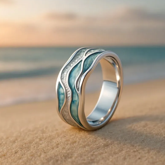 Ring „Aura“ der Wellen des Ozeans und des Strandes