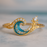 Ring "Welle des Ozeans" mit glänzendem Kristall