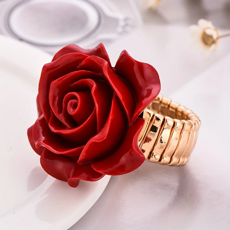 Ring aus Roségold mit roter Rose
