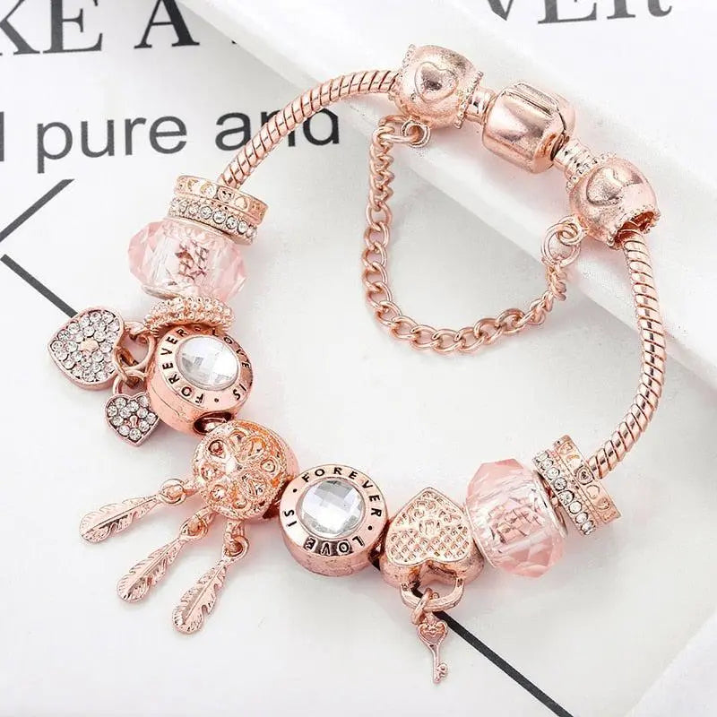 Rosa Traumfänger-Armband mit Silberanhängern