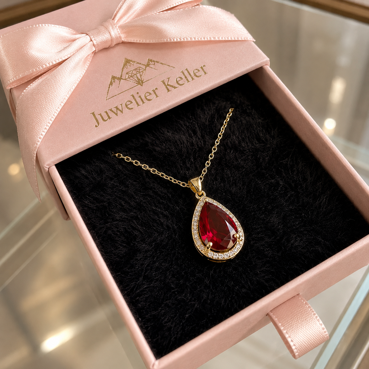 Ruby Tränenanhänger Halskette | Gold