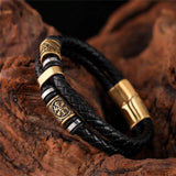 Schwarzes Lederarmband Geflochten mit Goldanhänger