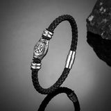 Schwarzes geflochtenes Lederarmband Viking Kompass