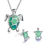 Set: Halskette und Ohrringe mit Meeresschildkröte in Opal und Silber – Grün
