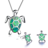 Set: Halskette und Ohrringe mit Meeresschildkröte in Opal und Silber – Grün
