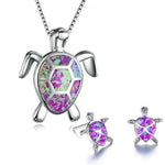 Set: Halskette und Ohrringe mit Meeresschildkröte in Opal und Silber – Lila