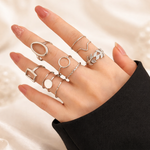 Set mit 11 Retro-Ringen aus Silber