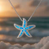 Silberne Kette mit leuchtendem Seestern und Opal